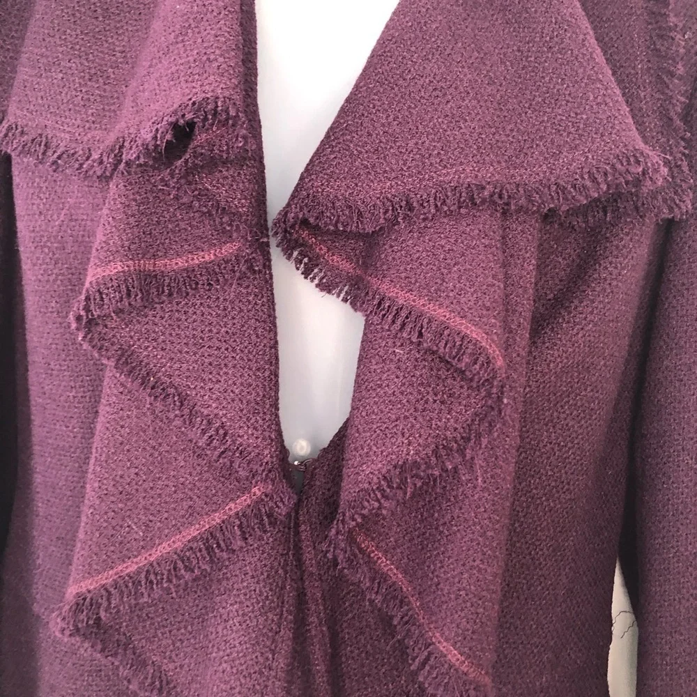 Lafayette 148 Blain Javanese Plum Wool Frayed Waterfall Blazer Jacket Size 4